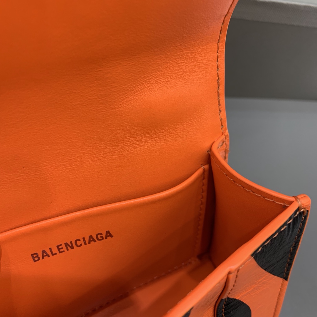 Balenciaga Hourglass Mini Handbag With Chain Calfskin Shoulder Bag Orange